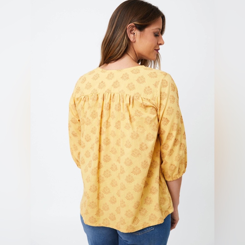 NWT Mata Traders Stamp Top Mustard Yellow Peasant Blouse Boho Tunic 100% Cotton - Picture 3 of 9